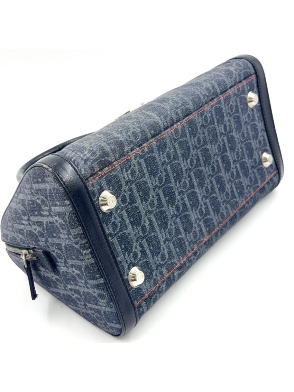 Dior Flight Line Trotter Leather Denim Gray Black Handbag Silver - Picture 8 of 15